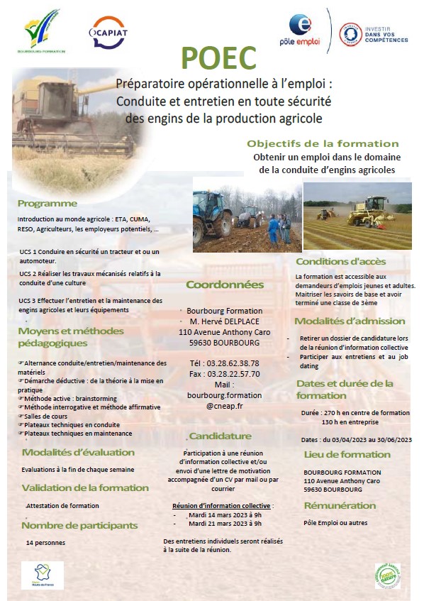 Formation POEC: conduite et entretien des engins agricoles