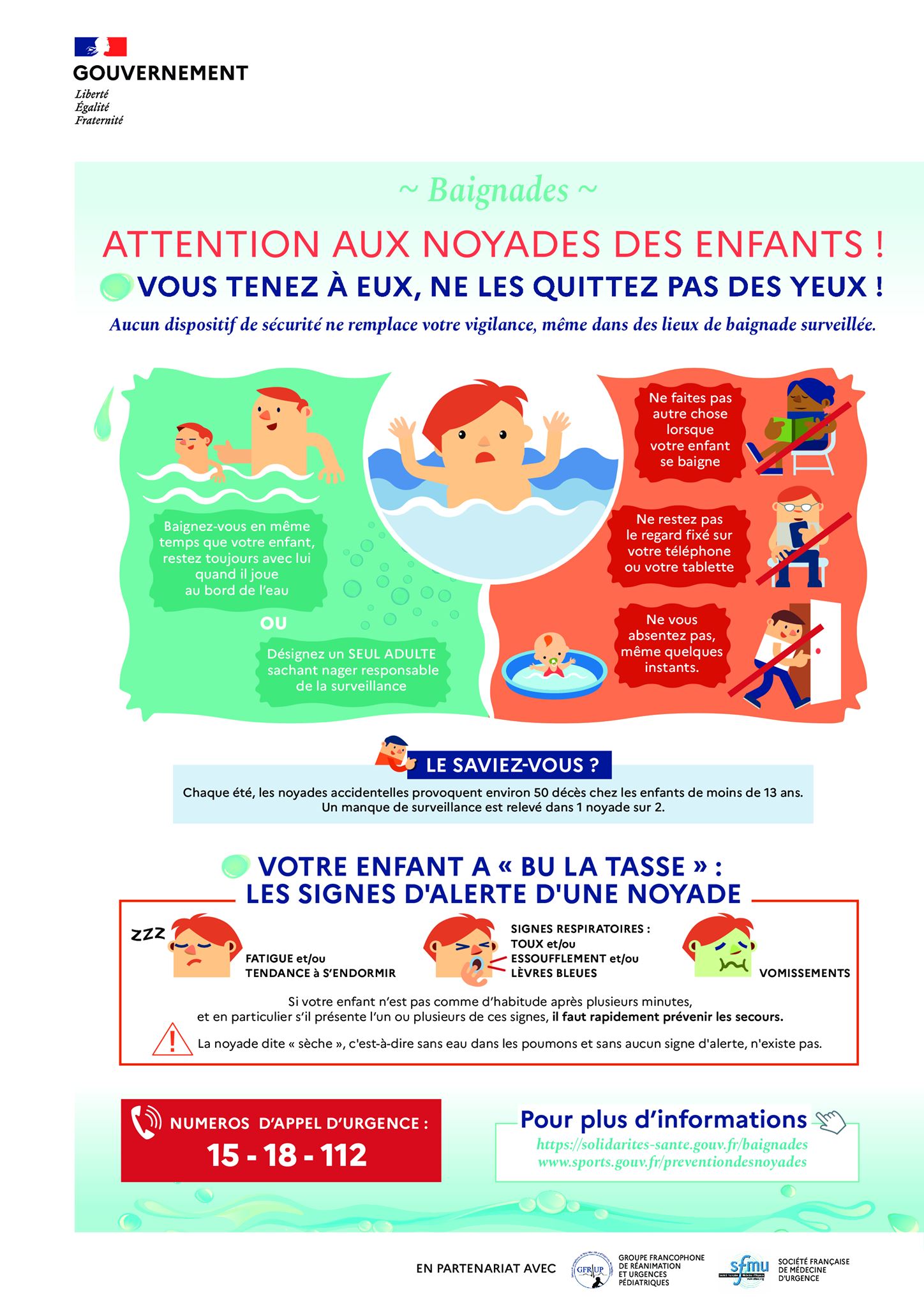 Baignades: attention aux noyades des enfants!