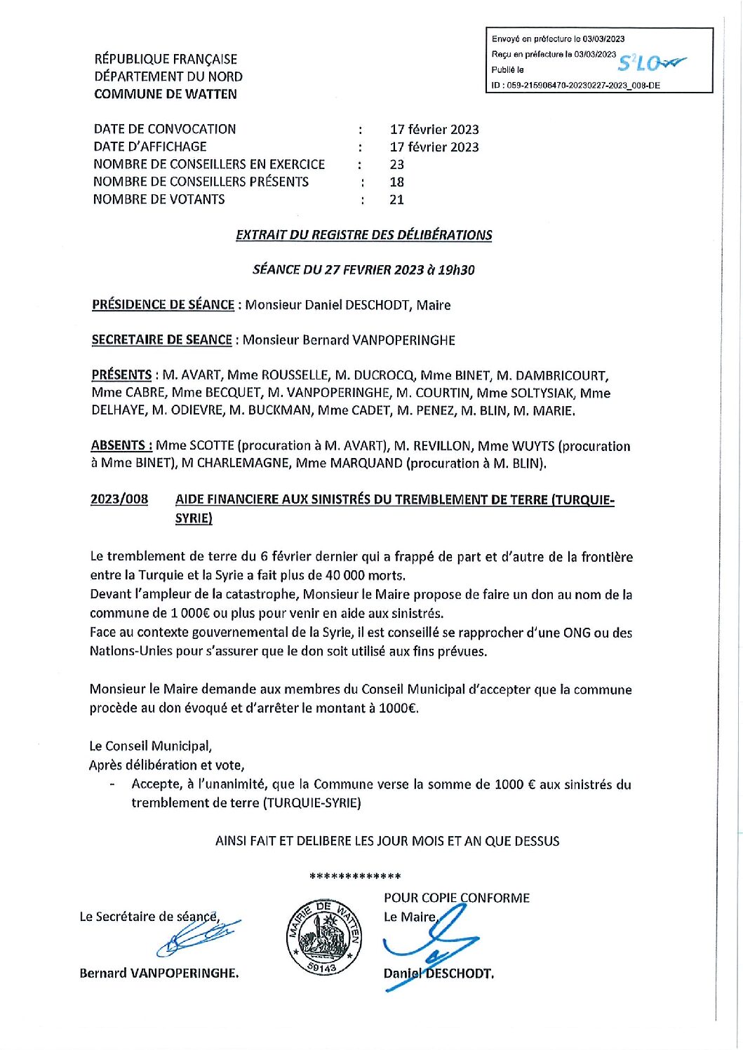 2023-008 AIDE SINISTRES TREMBLEMENT TERRE