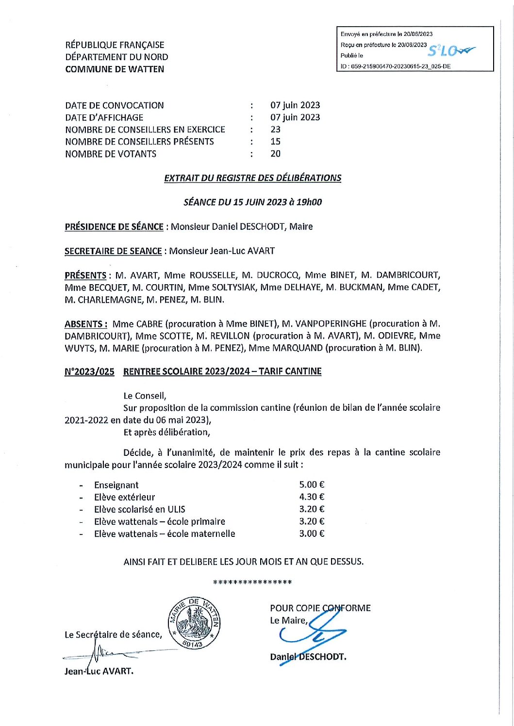 025 RENTREE SCOLAIRE 2023-2024 TARIF CANTINE