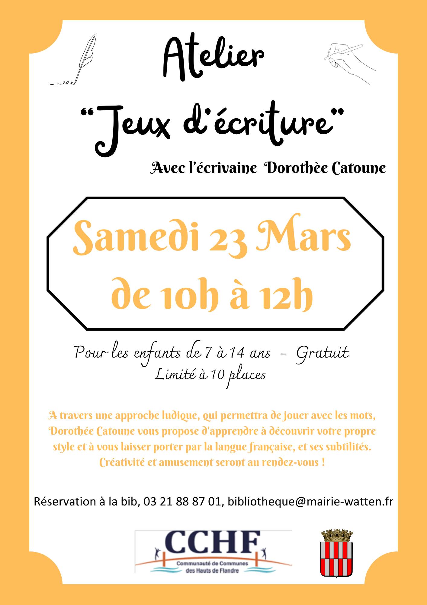 Atelier « Jeux d’écriture » avec l’écrivaine Dorothée Catoune