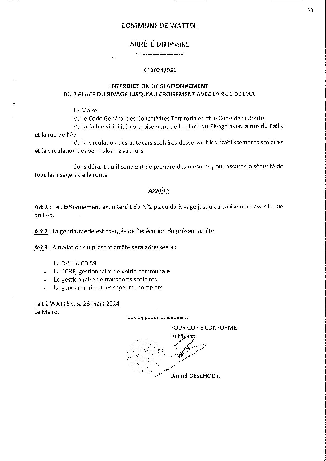 2024-051 arrêté du 26-03-2024 interdiction stationnement 2-4 place du rivage