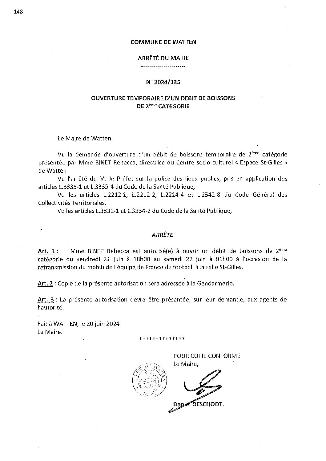 2024-135-arrete-du-20-06-2024-debit-de-boissons-retransmission-match-football-salle-St-Gilles-21-06-2024