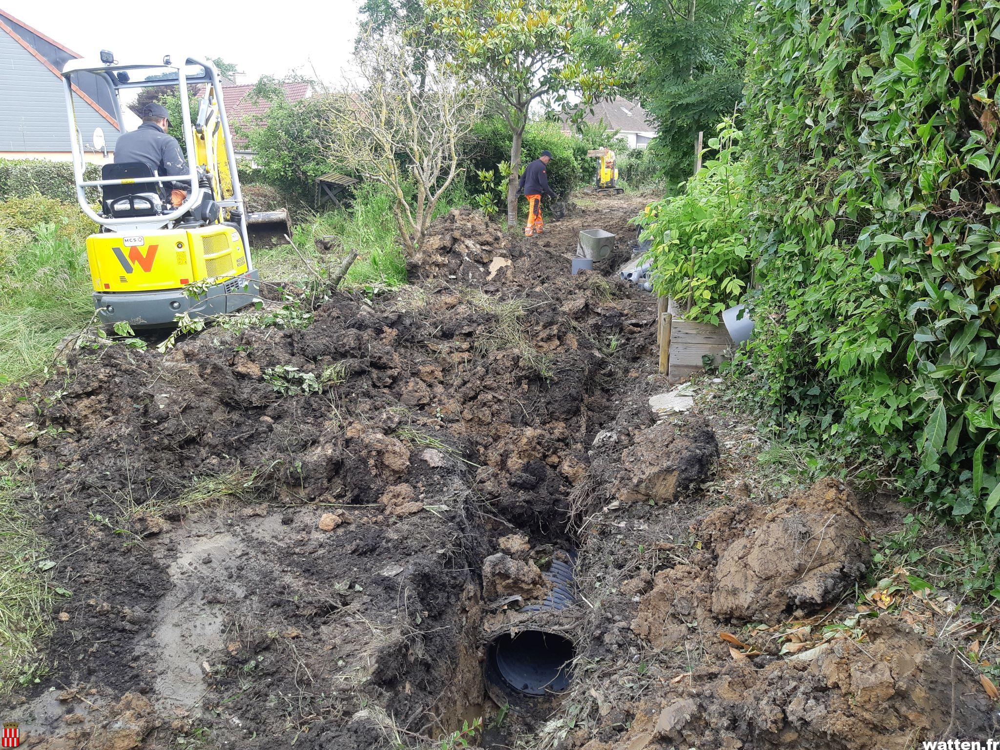 Travaux d’évacuation des eaux de ruissellement rue des Marguerites (Flandre Opale Habitat)