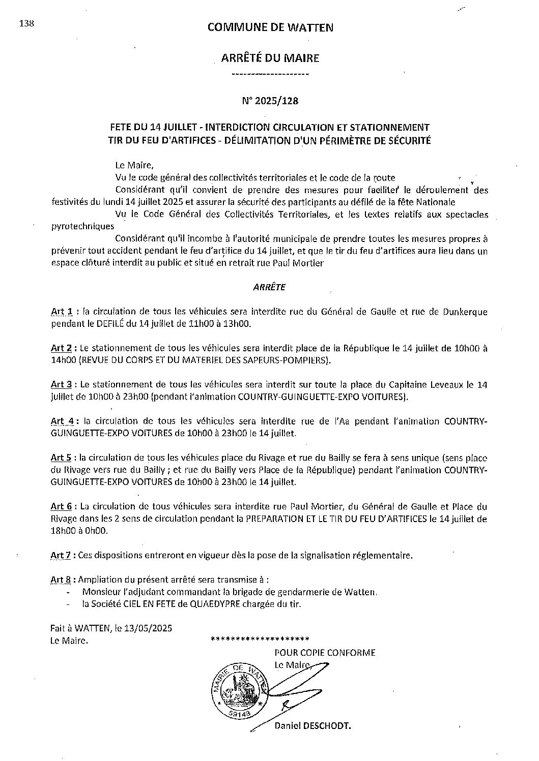 2025-128 arrêté du 13-05-2025 fête du 14 juillet et périmètre de sécurité