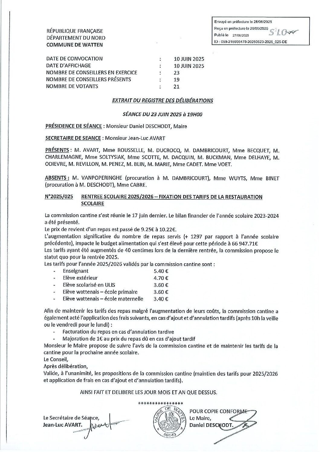 2025 025 TARIF RESTAURATION SCOLAIRE