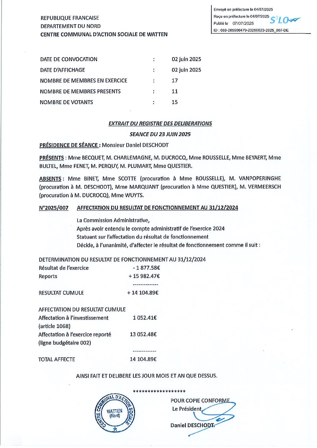 2025 007 AFFECTATION RESULTAT FONCTIONNEMENT CCAS