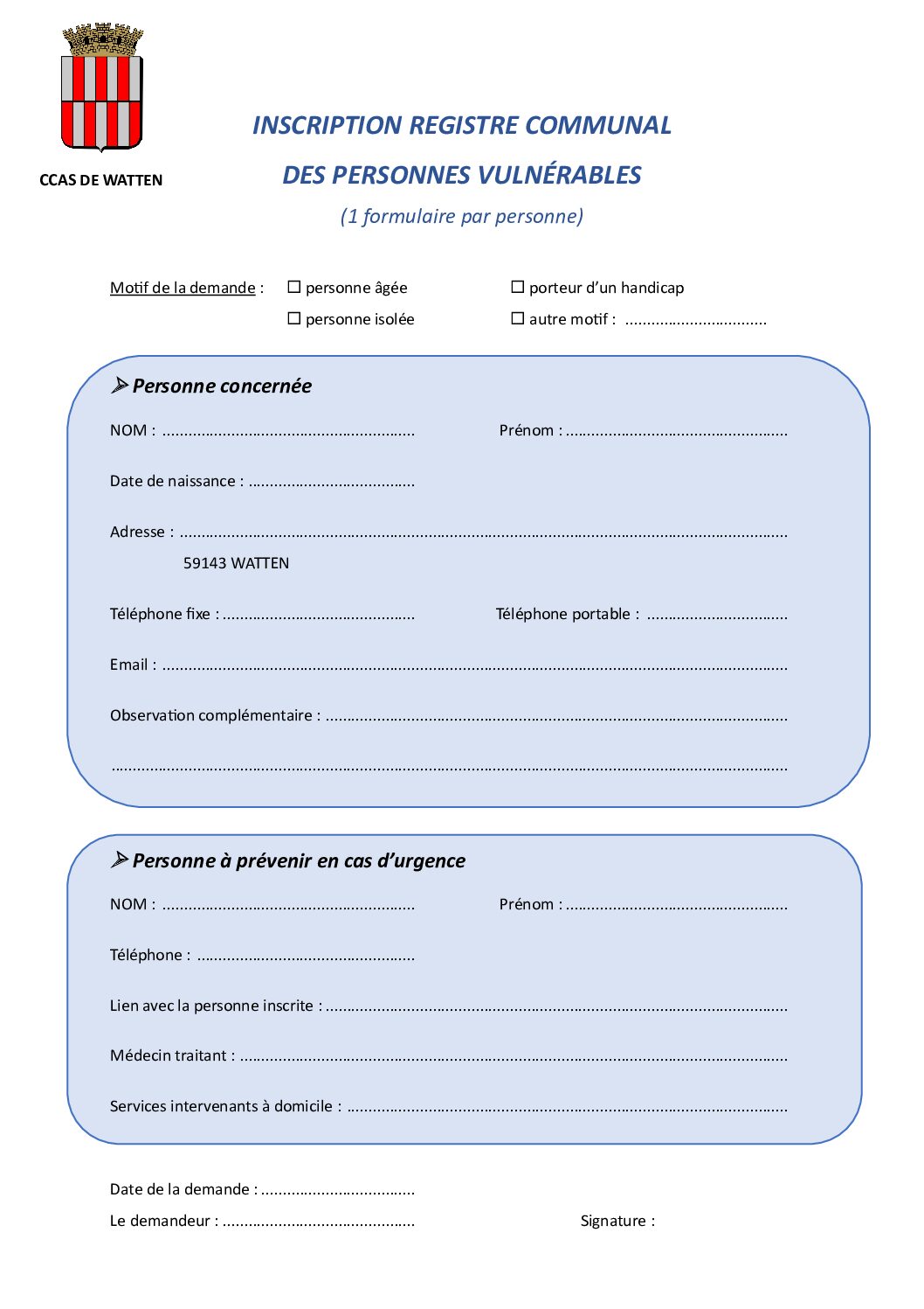 Inscription registre plan d’alerte et d’urgence