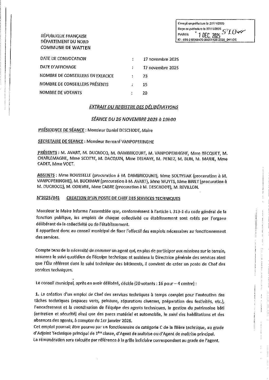 2025-041 CREATION POSTE CHEF ST