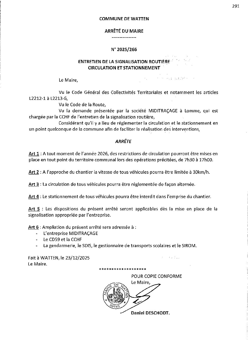 2025-266 arrêté du 23-12-2025 entretien signalisation routière CCHF