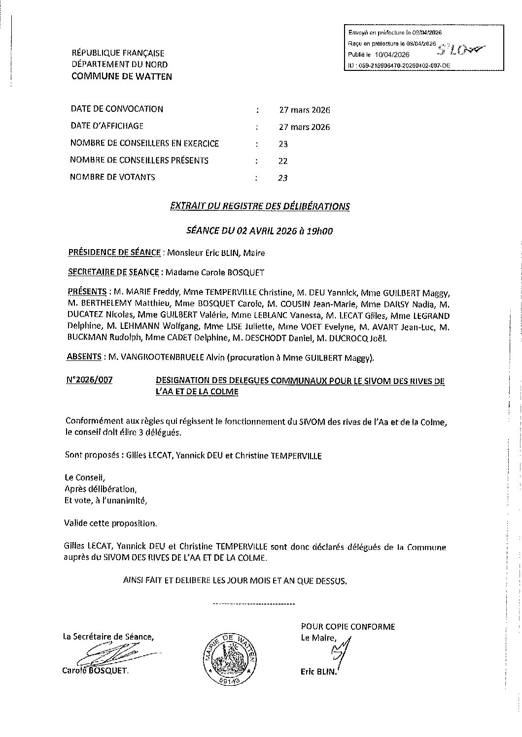 2026-007 délégués SIVOM