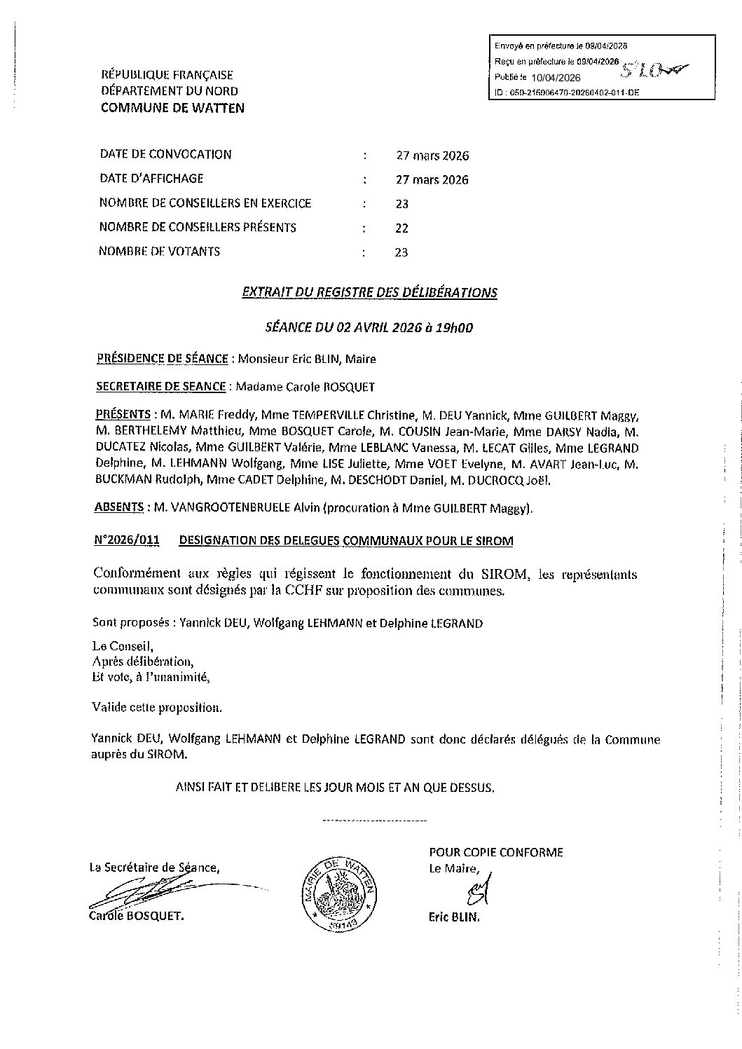 2026-011 délégués SIROM