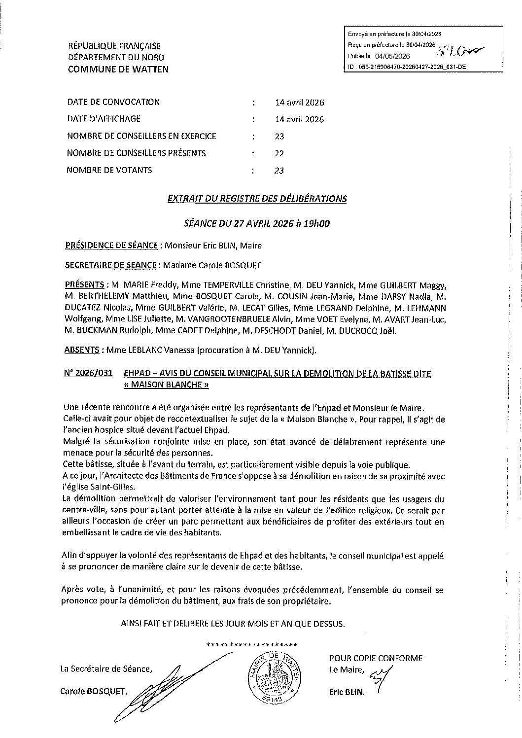 2026-031 Maison Blanche avis CM