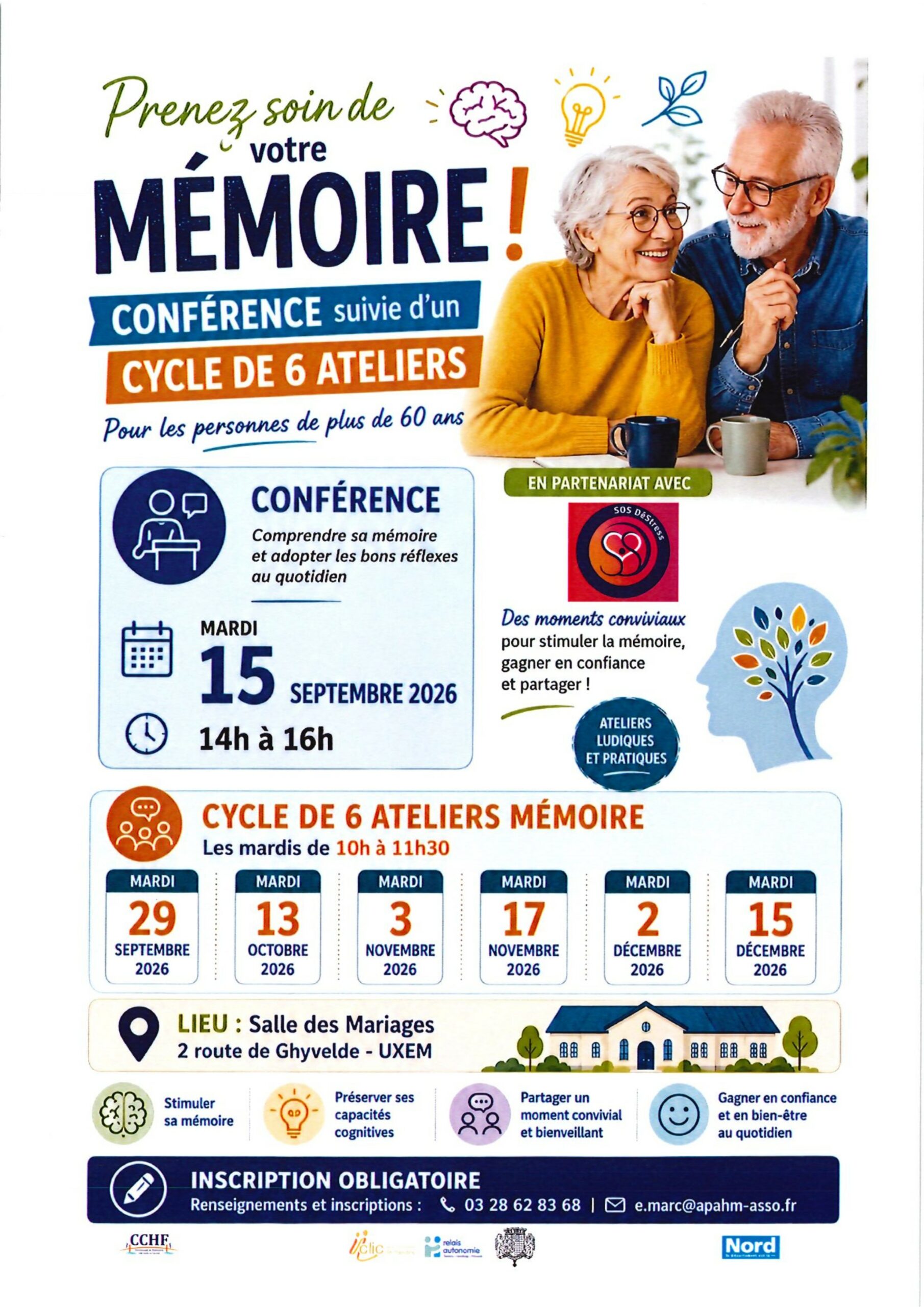 Prenez soin de votre mémoire (conférence et 6 ateliers à Uxem)