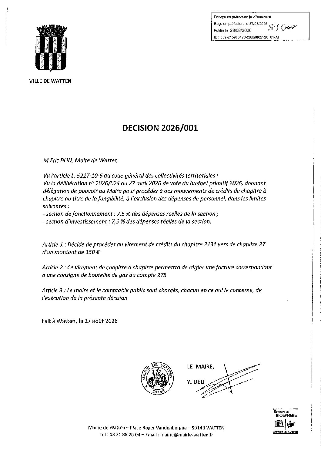 Décision 2026-001 publiée