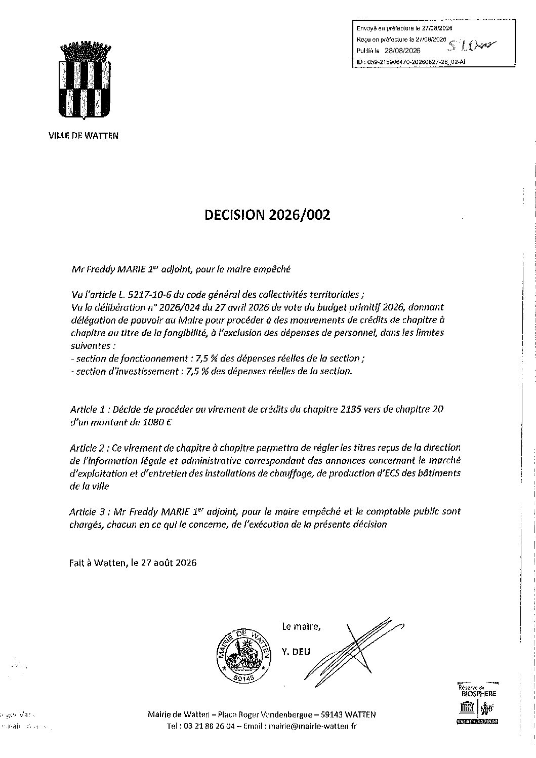 Décision 2026-002 publiée
