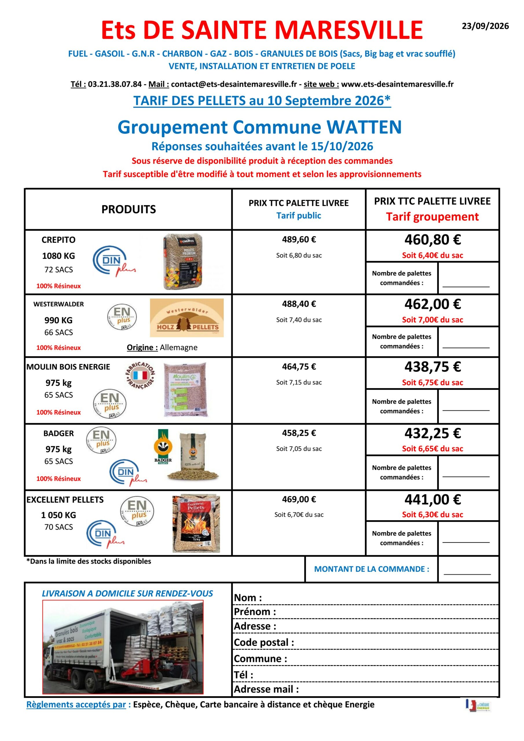 Commande groupée de pellets